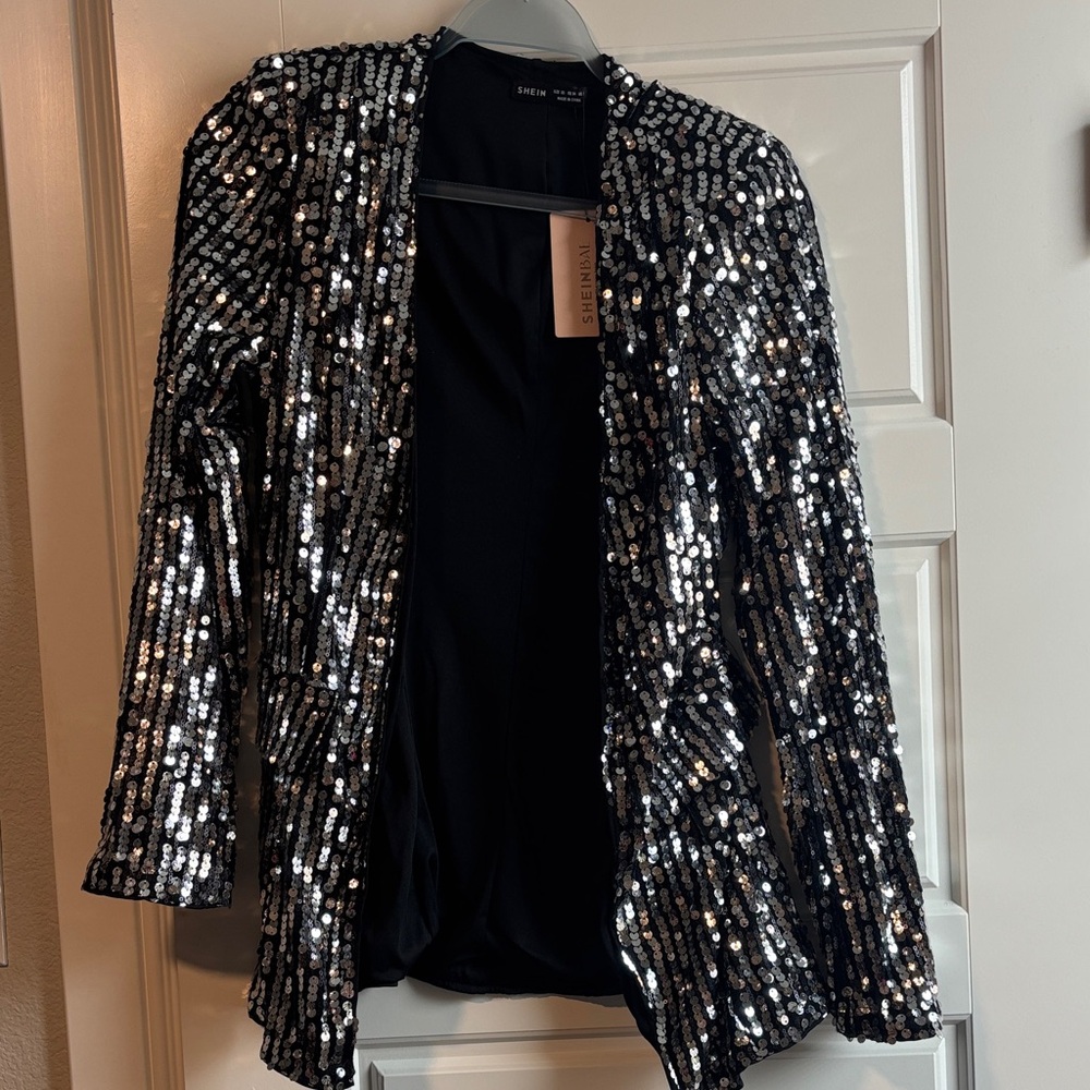 Sienna Sky Black and Silver Sequin Blazer